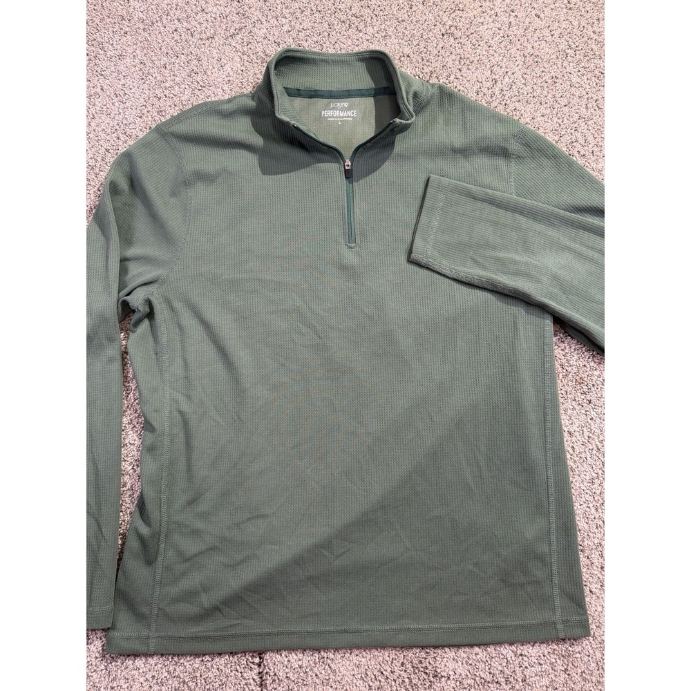 J.Crew Performance Quarter Zip Long Sleeve Stretch Sz L Green Athletic Pullover